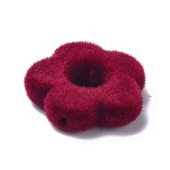 Dark Red Flocky Resin Beads, Flower, Dark Red, 14x15x4mm, Hole: 1.4mm