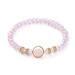 Rosenquarz Stretch-Armbänder aus natürlichem Rosenquarz-Edelstein, mit galvanischen Glasperlen und Messing-Strass-Distanzperlen, 2-1/8 Zoll (54.5 mm)