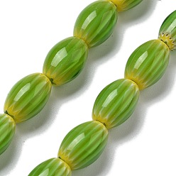 Зелено-Желтый Handmade millefiori lampwork beads strands, рис, зеленый желтый, 11~12x7~8 мм, отверстие : 0.9 мм, около 31 шт / нитка, 13.98~14.37 дюйм (35.5~36.5 см)