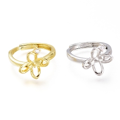 (52) Непрозрачная лаванда Регулируемые латунные колышки для пальцев, с микро проложить кубического циркония, за половину пробурено бисера, долговечный, цветок, прозрачные, разноцветные, размер США 7 1/4, внутренний диаметр: 17.6 мм, лоток : 10x10 мм