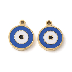 Настоящее золото 14K 304 прелести нержавеющей стали, с эмалью, Злые чары глаз, реальный 14 k позолоченный, 13x10.5x2 мм, отверстие : 1.4 мм