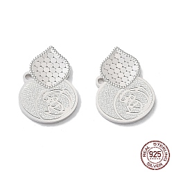 Real Platinum Plated Rhodium Plated 925 Sterling Silver Pendants, Gourd with Polka Dot Charm, Textured, Real Platinum Plated, 17x12x1.2mm, Hole: 1.2mm