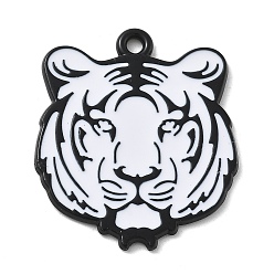Тигр Подвески из сплава , с эмалью, черно-белый зверь, тигр, 26.5x22.5x1.5 мм, отверстие : 1.6 мм