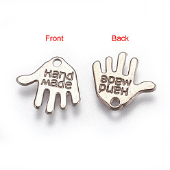 Antique Silver Tibetan Style Alloy Charms, Cadmium Free & Lead Free, Hand Palm with Word Hand Made, Antique Silver, 12.5x13x1mm, Hole: 1mm