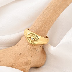 Настоящее золото 18K Кольца-манжеты из латуни с микро-паве и прозрачным циркониевым покрытием для женщин, долговечный, без кадмия и без свинца, глаз, реальный 18 k позолоченный, 9.5 мм, внутренний диаметр: регулируемый