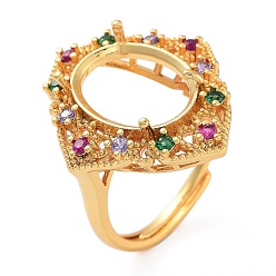 Золотой Покрытие стойки овальная латунь микропаве кубический цирконий регулируемые кольцевые компоненты, 4 настройки кольца зубца когтя, долговечный, ромб, золотые, лоток : 16x12 мм, внутренний диаметр: 18 мм