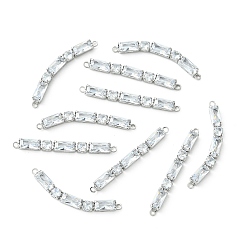 Real Platinum Plated SHEGRACE Brass Pave Clear Cubic Zirconia Connector Charms, Rectangle Links, Cadmium Free & Lead Free & Nickel Free, Real Platinum Plated, 31.5x3x3mm, Hole: 1.2mm