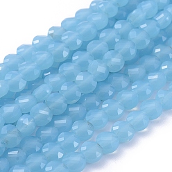 Светло-Голубой Стеклянные бусины, имитация нефрита , граненые, плоско-круглые, Небесно-голубой, 6x4 мм, отверстие : 1.2 мм, около 100 шт / нитка, 23.23 дюйм (59 см)