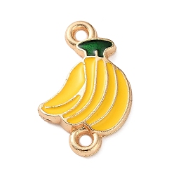 Banana Fruit Theme Alloy Enamel Connector Charms, Light Gold, Yellow, Banana, 18.5x12x2mm, Hole: 1.6mm