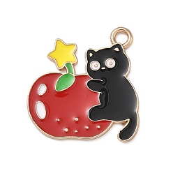 Яблоко Рождественские эмали сплава подвески, золотой свет, кошка, яблоко, 22x20.5x1 мм, отверстие : 2 мм