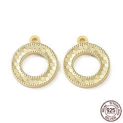 Real 18K Gold Plated 925 Sterling Silver Charms, Round Ring with Polka Dot Charm, Textured, Real 18K Gold Plated, 13x11x1.2mm, Hole: 1.2mm
