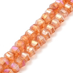 Dark Orange Imitation Jade Glass Beads Strands, Faceted, AB Color Plated, Rondelle, Dark Orange, 5x4.5mm, Hole: 1.2mm, about 70pcs/strand, 12.80''(32.5cm)