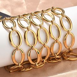 Настоящее золото 18K 304 женские браслеты-цепочки со звеньями из нержавеющей стали, овальные, реальный 18 k позолоченный, 8.66 дюйм (22 см)