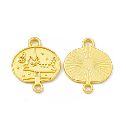 Matte Gold Color Rack Plating Alloy Connector Charms, Cadmium Free & Lead Free & Nickle Free, Fan with Cat Pattern, Matte Gold Color, 24.5x19.5x1.5mm, Hole: 2.3mm and 3x3mm