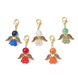 Antique Golden Angel Glass Pendant Decorations, with Alloy Lobster Claw Clasps, Antique Golden, 34.5mm