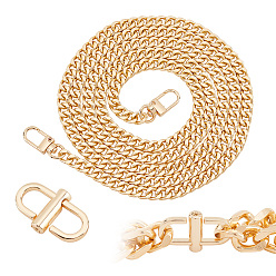 Золотой 1ручка для сумки с цепочкой из алюминиевого сплава, и 1 регулируемые пряжки-клипсы из сплава для цепного ремня сумки, цепочка для сумки укоротить застежку, золотые, пряжка-клипса: 1x2.25x0.2см, ручка: 160 см