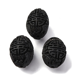 Черный Киноварь бисера, резные лакированные, овальные с цветком, чёрные, 26.5x18.5x19.5 мм, отверстие : 2 мм