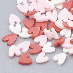 (52) Непрозрачная лаванда Ручной полимерной глины украшения искусства ногтя, Модные уходу за ногтями, без отверстия , сердце, разноцветные, 3.5~5x4~5x0.5~2 мм