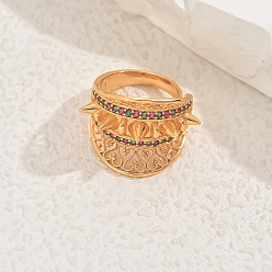 Разноцветный Геометрические полые латунные микропаве кубические цирконии регулируемые кольца для женщин, золотые, красочный, 20 мм, внутренний диаметр: регулируемый