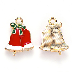 Rouge Pendentifs en émail , pour noël, grelot, or et de lumière, rouge, 21x16x3mm, Trou: 2mm