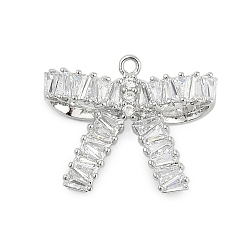 Платина Латунный микропаве кубический цирконий со стеклянными подвесками, без кадмия, без никеля и без свинца, бантом прелести, платина, 17x21x6.5 мм, отверстие : 1.2 мм