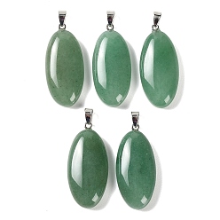 Green Aventurine Natural Green Aventurine Pendants, with 304 Stainless Steel Snap on Bails, Oval Charm, 44x20x8mm, Hole: 7x4mm