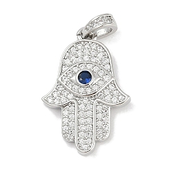 Платина Латунные микро проложить кубического циркония подвески, hamsa hand charms, без свинца и без кадмия, долговечный, стойки покрытие, платина, 22.5x15.5x3.5 мм, отверстие : 4x2 мм