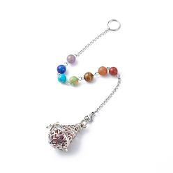 Pink Чакра природные и синтетические смешанные драгоценные камни конус биолокационные маятники, Натуральный окрашенный диффузор эфирного масла лавового камня, свисающий, с 304 результатами из нержавеющей стали и латуни, цвет нержавеющей стали, розовые, 247 мм