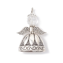 Античное Серебро Стеклянные подвески, с тибетском стиле сплава подвески, ангел, античное серебро, 32.5x22x12 мм, отверстие : 2.5 мм