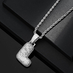 Letter L Латунные микропаве прозрачные кубические цирконии массивные инициальные подвески ожерелья, платина, Письмо L, 19.69 дюйм (50 см)