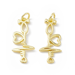 Настоящее золото 18K Стойки обшивки латунные подвески, долговечный, без свинца и без кадмия, с целью перехода в кольце, электрокардиография очарование, реальный 18 k позолоченный, 24x11x1 мм, отверстие : 3.4 мм