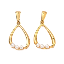 Золотой Полые 304 подвески из нержавеющей стали и АБС-пластика с имитацией жемчуга, слезинки, золотые, 23.5x16x5 мм, отверстие : 7x2.5 мм