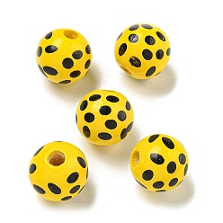 Золотистый Набивные деревянные европейские бусины, круглые с точечного растра, золотые, 15.5~16 мм, отверстие : 4~4.5 мм