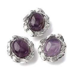 Аметист Натуральные аметистовые овальные многорядные звенья, латунные перья обернутые драгоценными камнями ссылки, платина, стойки покрытие, 16x14x7.5 мм, отверстие : 1.5 мм