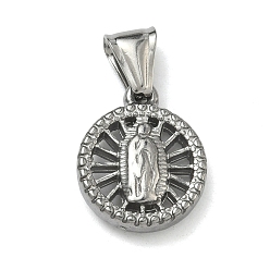 Нержавеющая Сталь Цвет Религиозные 304 подвески из нержавеющей стали, плоский круглый с шармом Девы Марии, цвет нержавеющей стали, 20.5x17x5.5 мм, отверстие : 4x7 мм