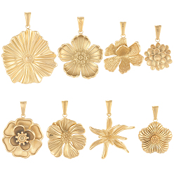 Настоящее золото 18K 8 шт 8 стили 304 подвески из нержавеющей стали, цветочный шарм, реальный 18 k позолоченный, 20.5~38x17.5~35x4~9 мм, отверстие : 2.5~3x6.5~7 мм, 1 шт / стиль