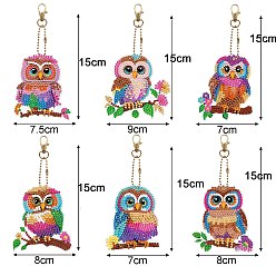 Owl DIY Diamond Painting Pendant Decoration Kits, with Resin Rhinestones, Diamond Sticky Pen, Tray Plate and Glue Clay, Owl, 150x70~90mm, 6pcs/set