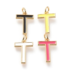 Letter T Латунь эмаль подвески, с целью перехода в кольце, долговечный, реальный 18 k позолоченный, letter.t, разноцветные, letter.t, т: 17x12x1.8 мм, прыжковые кольца: внутренний диаметр: 3 мм