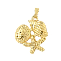 Настоящее золото 18K Латунные подвески, без кадмия и без свинца, тема раковины, реальный 18 k позолоченный, 23.5x19.5x3.5 мм, отверстие : 4x2 мм