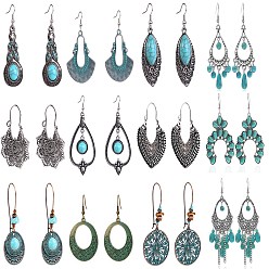 (52) Непрозрачная лаванда 12 пары в стиле бохо из сплава с синтетической бирюзой, серьги-подвески и серьги-кольца, разнообразные, разноцветные, 45 мм