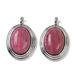 Платина Природные подвески родонит, латунные овальные подвески, платина, 23x15.5x6.5 мм, отверстие : 2.5 мм
