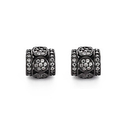 Gunmetal Brass Micro Pave Clear Cubic Zirconia European Beads, Barrel, Gunmetal, 8x8mm, Hole: 4mm