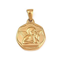 Настоящее золото 18K 304 подвески из нержавеющей стали, ангельское очарование, ионное покрытие (ip), реальный 18 k позолоченный, 21x18x2.5 мм, отверстие : 5x3 мм