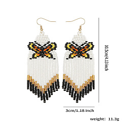 Разноцветный Серьги-подвески в виде стеклянных бусин и пластиковых бабочек, золотые, желтые, 105x30 мм