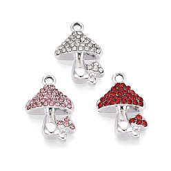 (52) Непрозрачная лаванда Подвески из сплава со стразами, гриб, без кадмия, без никеля и без свинца, платина, разноцветные, 18x12x4 мм, отверстие : 1.6 мм