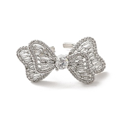 Платина Открытые манжеты из латуни с цирконием для женщин, без кадмия и без свинца, бантом, платина, размер США 6 3/4 (17.1 мм)