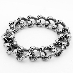 Antique Silver Alloy Skull Link Chain Bracelets, Antique Silver, 8-3/4 inch(22.2cm)