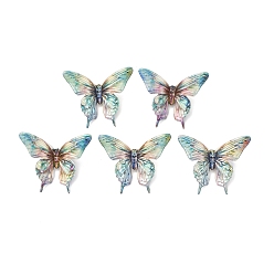 Синий УФ-покрытие и напечатанные непрозрачные акриловые бусины, бабочка, радужный, синие, 33x39x13 мм, отверстие : 2.8 мм