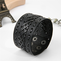 Черный Коровьей шнур браслеты, браслеты из сплава для мужчин, чёрные, 9-1/8x1-5/8 дюйм (23x4 см)