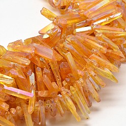 Orange Polished Electroplate Natural Pagodas Quartz Crystal Beads Strands, Grade AB, Dyed AB Color Plated, 18~50x9~10x11~12mm, Hole: 1mm, about 56pcs/strand, 15.4 inch